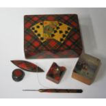 A Rare Mauchline Tartan Ware Prince Charlie Playing Card Box, a McDuff miniature Bryce's