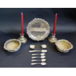 A Pair of 19th Century Silver Plated Bottle Coasters (25cm), four Hong Kong silver teaspoons (