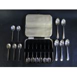 A Silver Cased Set Of Coffee Spoons & Two Sets Of Five Silver Spoons Overall Weight 134grams