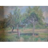 Gwendolen R. Jackson (b.1919), 'Les Jourdains' Oil on Canvas, Labels Verso, 39 x 29cm, Framed