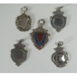 A Silver and Enamel CORNWALL COUNTY FOOTBALL ASSOCIATION Fob and four other silver fobs, 32.5g