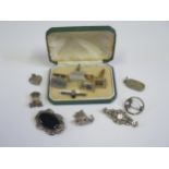 A Selection of Silver Jewellery including cufflinks, brooches, Viking ship pendant, etc.