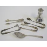 Four Pairs of Silver Sugar Tongs, spoon and pepper, 108g