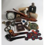 A Selection of Oddments including a fishing net shuttle thermometer, SMITHS car clock, miniature