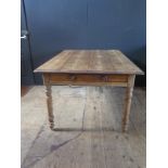 A Victorian Pine Farmhouse Table With A Four Plank Top & Large Draw. 152cm w x 106 d x 76 h.