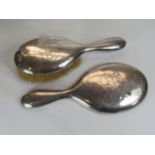 An Edward VII Silver Backed Hand Mirror and Brush, Chester 1909