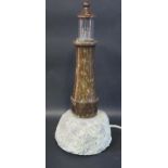 A Serpentine Lighthouse Table Lamp, c.38cm high
