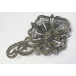 A Silver and Marcasite Floral Spray Brooch, 7.5cm, 21.6g