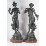 J. Causse, a pair of 19th century spelter figurines, 'Heliotrope' and ''Pervanche', tallest 63cm