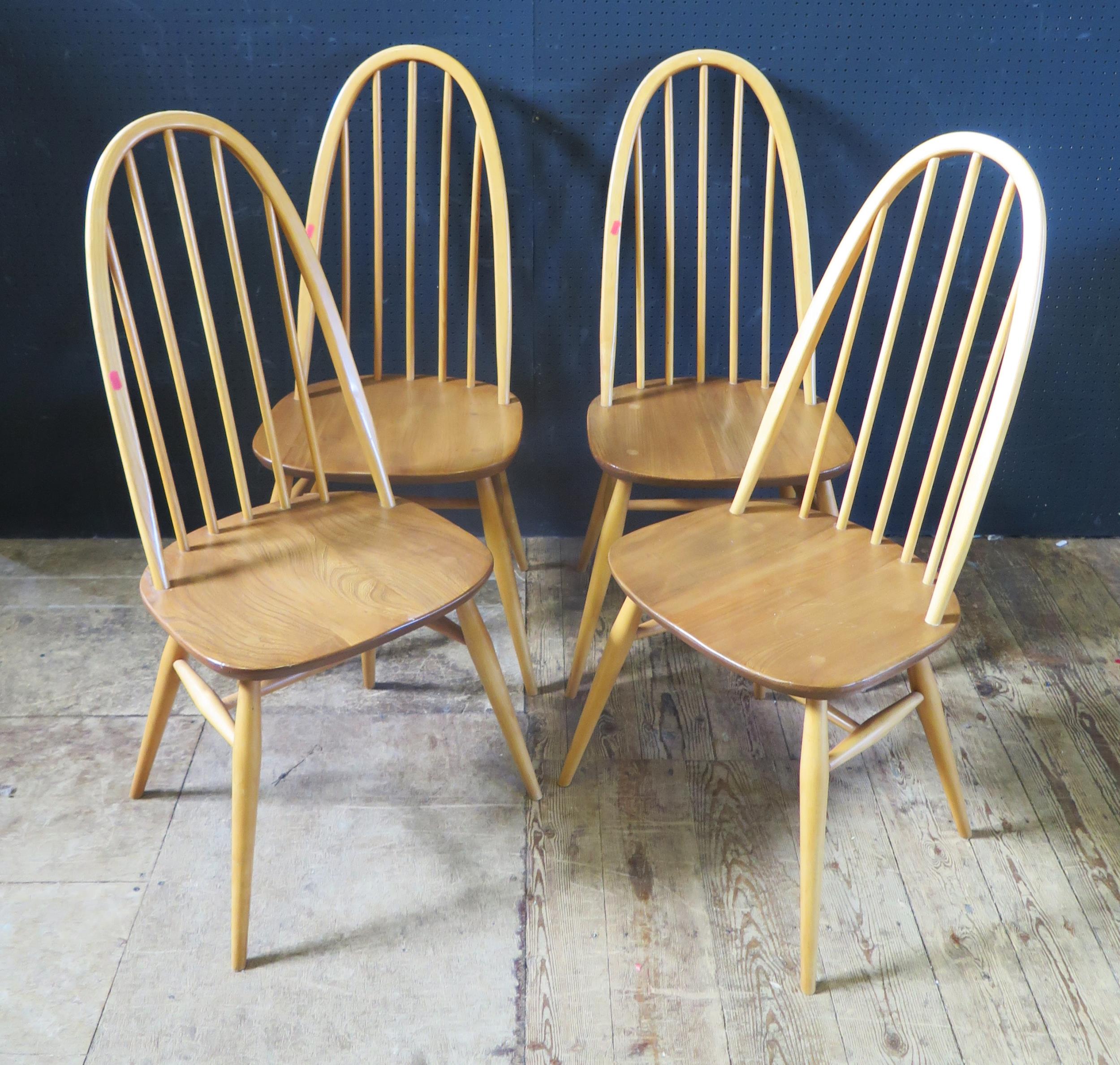 A Set of Four Ercol High Spindle Back Chairs