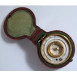 A Victorian Double Sided Pocket Compendium Barometer with compass and thermometer, cased. Working