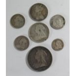 A Selection of Victorian Silver Coins including an 1893 crown, 71.8g