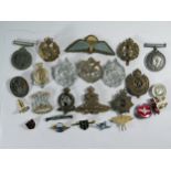 A Selection of Military Cap Badges, WWI Campaign Medal awarded to120901 F.J. BALL. SH. CPL. 1. R.N.,