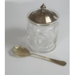 A George V Silver Topped Cut Crystal Conserve Jar with matching spoon, Birmingham 1930 / 31, Adie