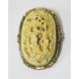 A Chinese Carved and Pierced Ivory Brooch in a gilt metal mount, 5x3.5cm **IVORY-UKSHIPPING ONLY**