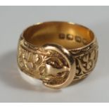 An Heavy Antique 18ct Gold Buckle Ring, 9mm diam. without buckle, Birmingham 1903, S&G, size Q.5,