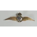 A 9ct Gold and Enamel Royal Flying Corps Brooch, 51mm wide, 3g