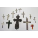 A Selection of Silver and other crosses and crucifix including mother of pearl, treen and nephrite