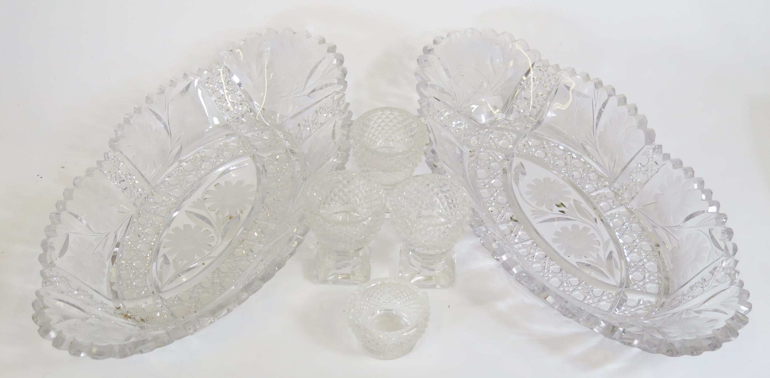 A Pair of Fine Cut Crystal Oval Dishes (31.5x15.5cm), etc.