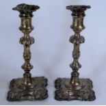 A Pair of Victorian Loaded Silver Candlesticks, Sheffield 1840, Henry Wilkinson, c. 23cm. A/F