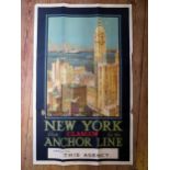 An Original Anchor Line New York from Glasgow Travel Poster, 101x63cm. A/F