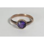 A Victorian Unmarked Gold and Amethyst Ring, 6.8mm stone, size L.5, 1.5g