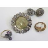A Selection of Antique Jewellery including an unusual cut steel button decorated with a seated