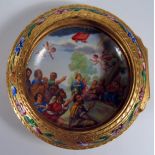 A 22ct Gold and Enamel Case decorated with various religious scenes, indistinct signature below