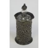 An Edward VII Pierced Silver Mounted Glass Scent Bottle with foliate scroll decoration, Chester