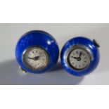 Two Guilloché Enamel Ball Pendant Watches. A/F