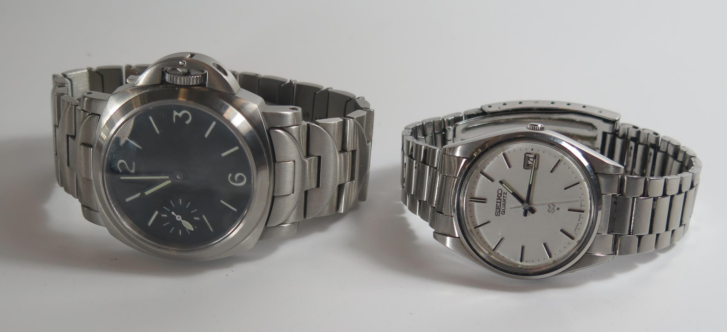 A SEIKO Quartz Gent's Wristwatch and heavy Panerai style mechanical wristwatch. both running