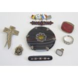 An Antique Agate Shield Brooch, Masonic fob, two seals (one engraved with a boar 'I WILL A TAIL