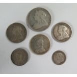 A Selection of Victorian Silver Coins including florin and shillings, 1887 sixpence, etc., 32g