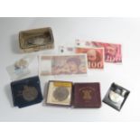320 French Francs, £5 crown, Guernsey Silver Proof £1, 1951 Festival of Britain crown and odd coins
