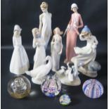 A Collection of Nao and other ornaments and glass paperweights