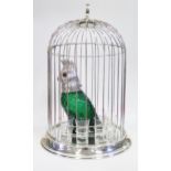 A Modern Electroplated Silver Cockatoo Bird Cage Shot Server, 45cm high