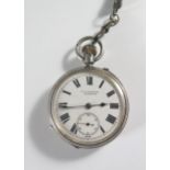 A W.E. Raymont of Brixham Silver Cased Open Dial Keyless Pocket Watch, Birmingham 1905. Running