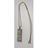 An Elizabeth II Silver Ingot Pendant (c. 48mm drop), London 1978 hallmarks, 18" chain, 18.5g