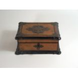 A Pretty Victorian Burr Walnut and Ebonised Locking Box with applied decorative metal mounts, purple