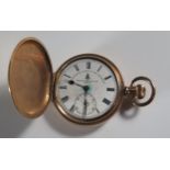 British Watch Co. Ltd. Dennison Gold Plated Full Hunter Keyless Pocket Watch. Running, missing glass