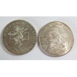 A Pair of Mexican 1968 Olympic .720 Silver 25 Pesos Coins, 45.2g