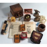 A Selection of Oddments including a Parker pencil, pair of Mauchline ware Whist boards, Victorian