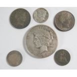 A Selection of USA Coins including 1923 dollar, 1892 and 1893 quarter dollars, etc., 46.8g