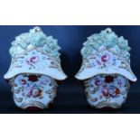 A Pair of 19th Century Porcelain Floral Decorated Wall Pockets, 17.5cm high
