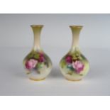 A Pair of Royal Worcester Rose Decorated Specimen Vases, 1912 model 2491, 10.5 cm