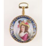 An 18th Century Open Dial Pocket Watch, the 46mm gold plated case with enamel case and marked