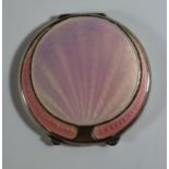 A George VI Deco Silver and Pink Guilloché Enamel Compact with engine turned base, Birmingham 1946?,