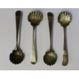 A Set of Four George III Silver Salt Spoons with scalloped shaped bowls, Hester Bateman, c. 1789,