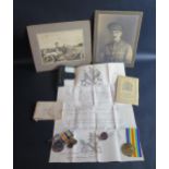 A WWI Medal Pair awarded to CAPT. A.E. WOOD. with original cardboard box and dress miniatures, two