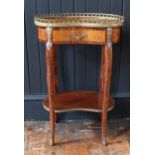 A 19th Century French Mahogany and Chequer Strung Kidney Shaped Two Tier Table with gilt brass